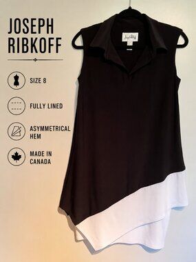 WEDDING GUEST DRESS JOSEPH RIBKOFF Black White Fully Lined, Capsule W. Size 8
